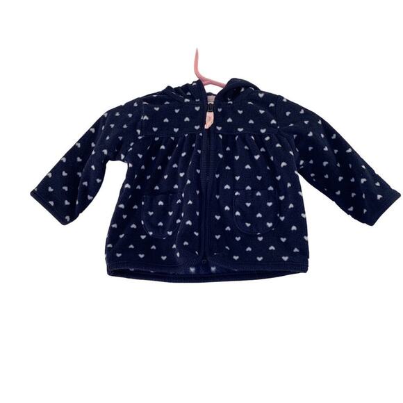 Carter's Other - CARTER’S Girl’s Navy with White Hearts Fleece Hooded Zip Up Jacket / Size: 3 Mos